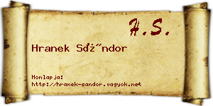 Hranek Sándor névjegykártya